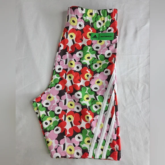 adidas Size S Women's Floral Biker Shorts Design In Colaboration W/ Marimekko - Picture 4 of 7